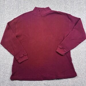 Lands' End Womens Waffle Knit Mock Neck Pullover Red Cotton USA Size M